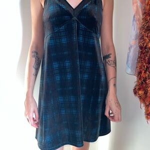 Xhilaration dress, size Medium. Blue and black flannel dress, crushed velvet.